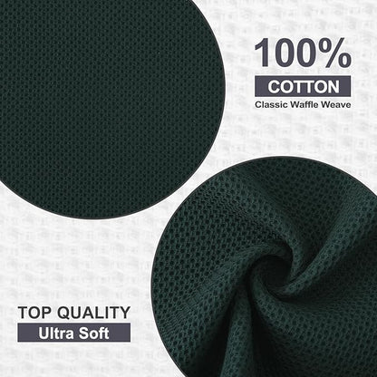 Kitinjoy 100% Cotton Kitchen Dish Cloths, 12 Pack Waffle Weave Ultra Soft Absorbent Dish Towels for Drying Dishes Quick Drying Kitchen Towels Dish Rags, 12 X 12 Inches, Blackish Green