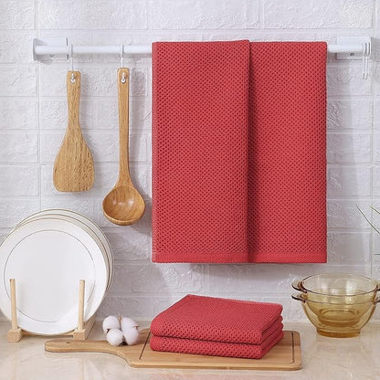 Kitinjoy 100% Cotton Waffle Weave Kitchen Towels, 8-Pack Super Soft and Absorbent Dish Towels for Drying Dishes, Kitchen Hand Towels, 13 in x 28 in, Brick Red
