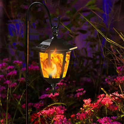 Dynaming 6 Pack Solar Flame Hanging Lights Outdoor, Solar Flickering Flame LED Garden Lanterns with 6 x 38 Inch Shepherd Hooks, Landscape Lighting Waterproof for Lawn Patio Yard Pathway Driveway