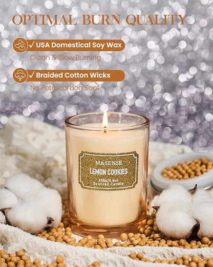 M&SENSE Lemon Scented Candles, Christmas Candles 8.8 oz, Vanilla Winter Holiday Candles Gifts for Women,Soy Candle for Winter Christmas Decor, 50 Hours Long Burning Candle