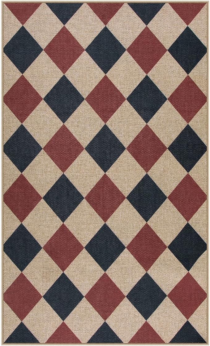 Lahome Christmas Outdoor Rug, 3x5 Outdoor Christmas Decor Rugs for Entryway Front Door Indoor Outdoor Plaid Carpet, Checkered Red and Black Non Shedding Carpet for Patio Porch