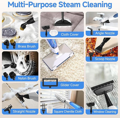 SENMO Steam Mop, 14-in-1 Detachable Steam Cleaner for Home and Floor, 1300W 228°F Deep Cleaning MultiPurpose Floor Steamer with 14 Attachments for Hardwood Floors, Tile, Grout, Furniture, Carpet, Wall