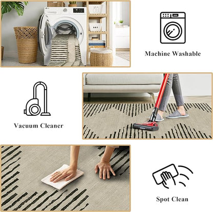 HelloTree Hallway Runner Rug，2x6 Moroccan Modern Stripe Carpet Washable Machine Bathroom Runner Bohemian Design Modern Soft Non Slip Indoor Rug for Entryway Hallway Laundry Room Bedroom-Cream