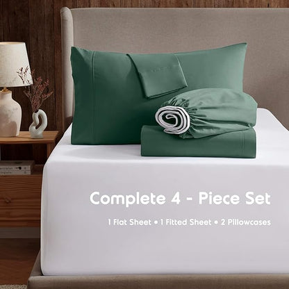 Nestl Short Queen Sheet Set - 1800 Ultra-Soft Microfiber - Double Brushed - Deep Pockets - Easy Fit - 4 Piece Set - Bed Sheets (Short Queen, Dark Green)