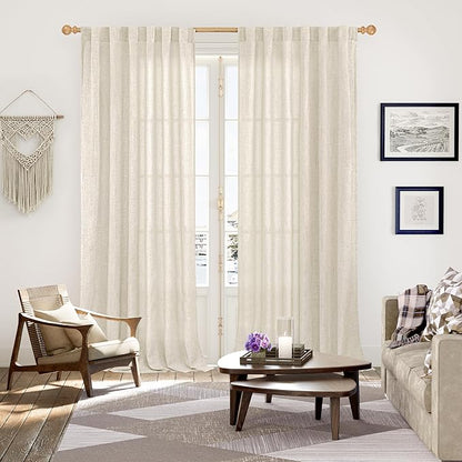 YoungsTex Extro Long Linen Curtains 108 Inch Length, Semi Sheer Drapes with Rod Pocket Back Tab Light Filtering for Bedroom Living Room, 2 Panels, 52 X 108 Inch