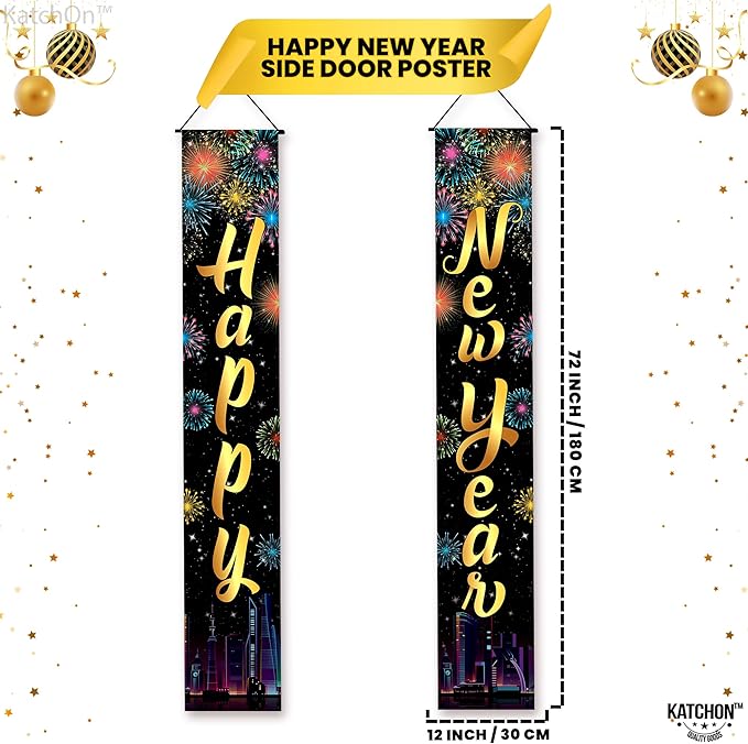 KatchOn, XtraLarge Happy New Year Banner – 72x12 Inch | Happy New Year Door Banner for New Years Decorations 2026 | New Years Eve Party Supplies 2026 | Nye Decorations 2026, Nye Party Supplies