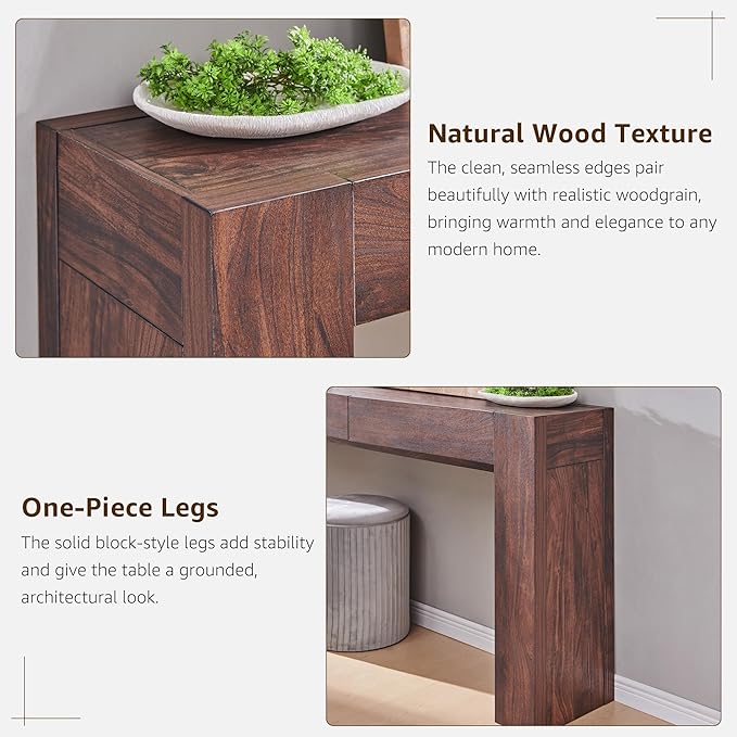 OKD Modern Entryway Console Table, Sofa Table with Drawers, 63" Long Hall Table Behind Couch, Thick Wood Design for Living Room, Hallway - Dark Walnut