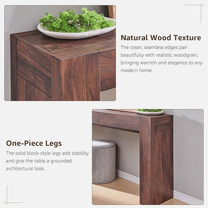 OKD Modern Entryway Console Table, Sofa Table with Drawers, 63" Long Hall Table Behind Couch, Thick Wood Design for Living Room, Hallway - Dark Walnut
