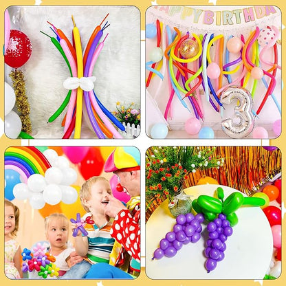 Pink 260 Long Skinny Twisting Animal Balloons, Rainbow Balloons for Animal Shapes Carnival Festival Party Supplies 100pcs