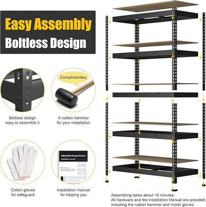 PrimeZone 48" x 24" x 72" Heavy Duty 5 Tier Adjustable Garage Storage Shelving, Metal Utility Rack Shelf Unit for Warehouse Pantry Closet Kitchen, Black, 5 Pack
