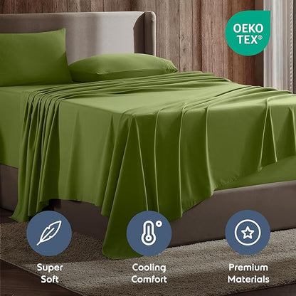 Nestl King Sheet Set - Luxury 1800 Ultra-Soft Microfiber King Bed Sheets - Double Brushed - Deep Pockets - Easy Fit - 4 Piece Set - Bedding Sheets & Pillowcases (King, Calla Green)