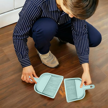 Blue Small Broom and Dustpan Set, Mini Dustpan and Brush Set, Small Hand Broom and Dust Pan Sets for Home Sofas Kitchen Countertops Storage Shelves Office Desks Bathrooms and Pet Areas