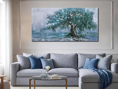 Ardemy Tree Canvas Wall Art for Living Room Large Teal Tree of Life Bedroom Pictures Paintings Wall Decor Artwork for Walls Home Office Dining Room Kitchen, 48"x24"