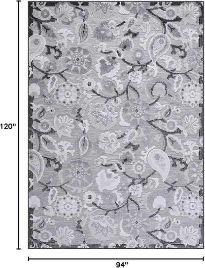 Floral Indoor Outdoor Rugs 8x10 Large Area Rug for Living Room, Patio Decor, Kitchen, and Entryway Rug, Washable Stain Resistant Outside Carpet Gray 8 x 10