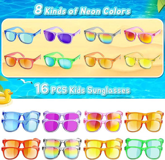 Kids Sunglasses Party Favors - Boys Girls Valentines Day Gifts, Neon Sunglasses with UV 400 Protection for Kids Classroom Favors Birthday Goodie Bags Stuffers - 16 Packs