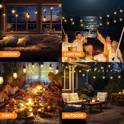100FT LED Outdoor String Lights with 60+4 Waterproof Bulbs(𝟏.𝟓𝐅𝐓 𝐁𝐮𝐥𝐛𝐥𝐬 𝐒𝐩𝐚𝐜𝐢𝐧𝐠), Remote & Dimmer, Commercial Grade Patio Lights with 3 Mode Light & Timing, 100PC Ties