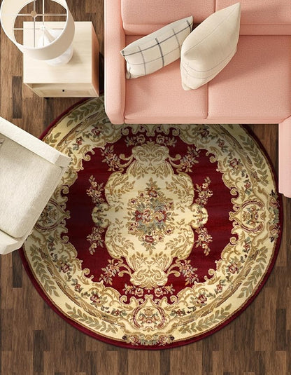 Rugs.com Chateau Collection Rug – 8 Ft Round Red Medium-Pile Rug Perfect for Kitchens, Dining Rooms