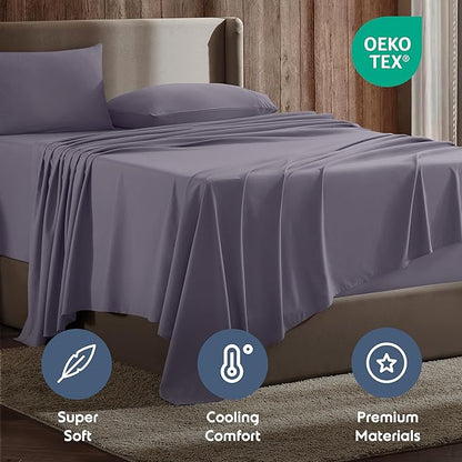 Nestl King Sheet Set - Luxury 1800 Ultra-Soft Microfiber King Bed Sheets - Double Brushed - Deep Pockets - Easy Fit - 4 Piece Set - Bedding Sheets & Pillowcases (King, Grayish Purple)