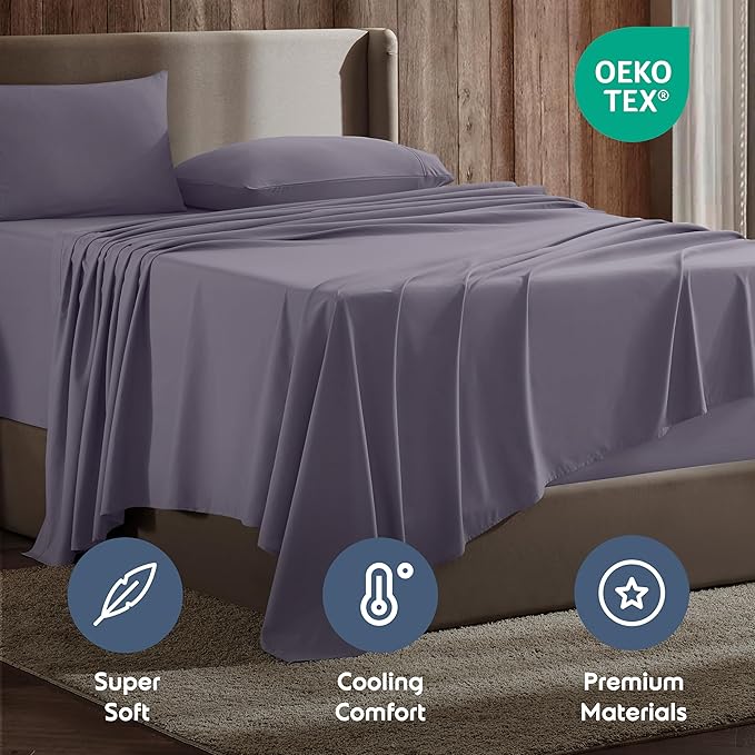 Nestl Full Sheet Set - Luxury 1800 Ultra-Soft Microfiber Full Bed Sheets - Double Brushed - Deep Pockets - Easy Fit - 4 Piece Set - Bedding Sheets & Pillowcases (Full, Grayish Purple)