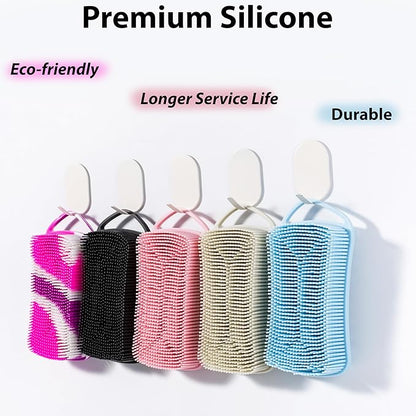 2 PC Silicone Body Scrubber, 2 in 1 Exfoliating Shower Bath Scrubber, Soft Silicone Loofah for Sensitive Skin, Shower Hair Scalp Massager, Easy to Clean, Lather Well (Black&Green)
