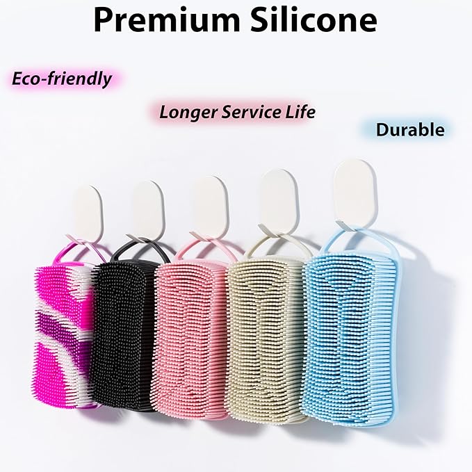 2 PC Silicone Body Scrubber, 2 in 1 Exfoliating Shower Bath Scrubber, Soft Silicone Loofah for Sensitive Skin, Shower Hair Scalp Massager, Easy to Clean, Lather Well (Black&Purple)