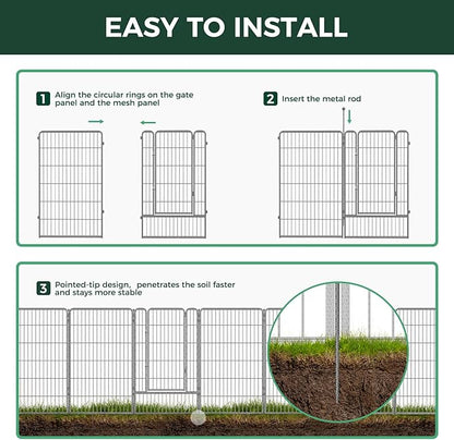 FXW Garden Fence Outdoor for The Yard – 45in(H) x 18.2ft(L) Heavy Duty Metal Animal Barrier for Dog and Rabbit, Decorative Dog Fence, 8 Panels, Silver