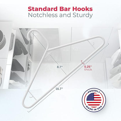 Neaties Plastic Hangers 100+ Pack (150 Count) – Made in The USA – 6lb Capacity Standard Clothes Hangers with Strap Hooks for Dresses, Lingerie, Shirts, Pants, and Jackets – White