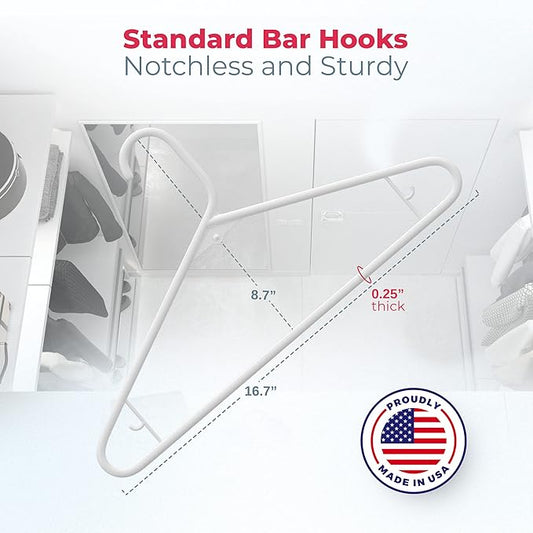 Neaties Plastic Hangers 45 Pack – Made in The USA – 6lb Capacity Standard Clothes Hangers with Strap Hooks for Dresses, Lingerie, Shirts, Pants, and Jackets – White
