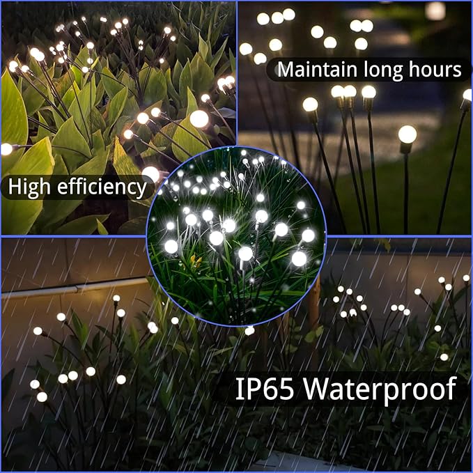 OZS 2 Pack Total 16 LED Solar Garden Lights Fairy Outdoor - Solar Firefly Lights Outdoor, Sway by Wind, Waterproof for Garden Patio Pathway Fairy Decoration (Cool White)