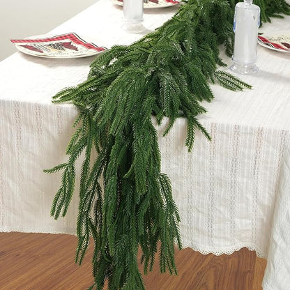 Christmas Norfolk Pine Garland, 2PCS 9Ft Real Touch Artificial Pine Greenery Christmas Garlands for Table Fireplace Wall Home Indoor Outdoor Decoration