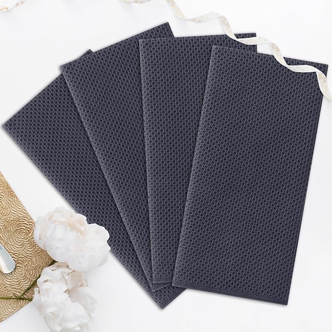 Kitinjoy 100% Cotton Waffle Weave Kitchen Towels, 4-Pack Super Soft and Absorbent Dish Towel for Drying Dishes, Kitchen Hand Towels, 20 in x 28 in, Dark Grey
