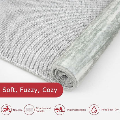 KOZYFLY Modern Abstract Hallway Runner Rug, 2x8 Kitchen Rugs Non-Slip Washable Soft Striped Runner Rugs, Print Grey Green Carpet Runner for Entryway Bathroom Laundry Room Foyer