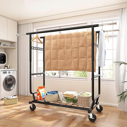 Raybee Clothes Rack Load 630LBS, Heavy Duty Clothes Rack, Rolling Clothing Racks for Hanging Clothes with Wheels, Adjustable & Commercial Garment Rack, 22" D x 75" W x 68" H, Black