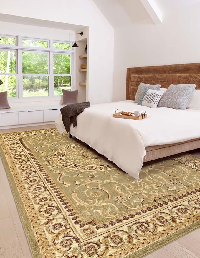Rugs.com Chateau Collection Rug – 5x8 Light Green Medium-Pile Rug Perfect for Bedrooms, Dining Rooms, Living Rooms