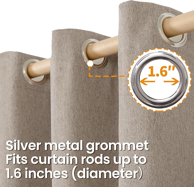 BGment Short Taupe Linen Curtains 45 Inch Length 2 Panels for Bedroom, Burlap Light Filtering Window Drapes with Grommet Privacy Non See Through for Farmhouse Living Room, Each 52 Inch Wide