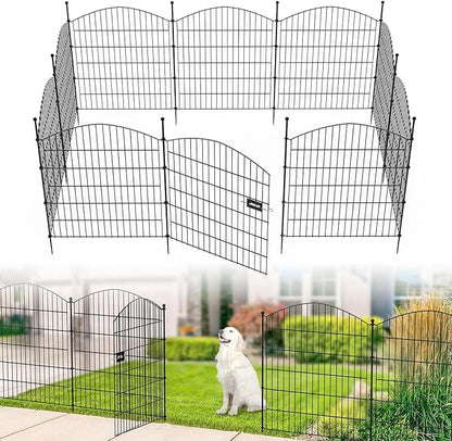 Kingsyard 23.3ft(L) x32in(H) Garden Fences with Gate, 10 Panels No Dig Decorative Outdoor Garden Fence Animal Barrier, Rustproof Garden Fencing and Borders for Dog, Rabbits, Temporary Fencing Stakes