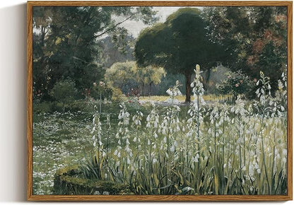 InSimSea Framed Canvas Wall Art Vintage Decor, Landscape Wall Art, Summer Hyacinths Vintage Paintings Prints, Flower Pictures for Bathroom Decor, Wild Field Landscape Decorations, 12"x16"
