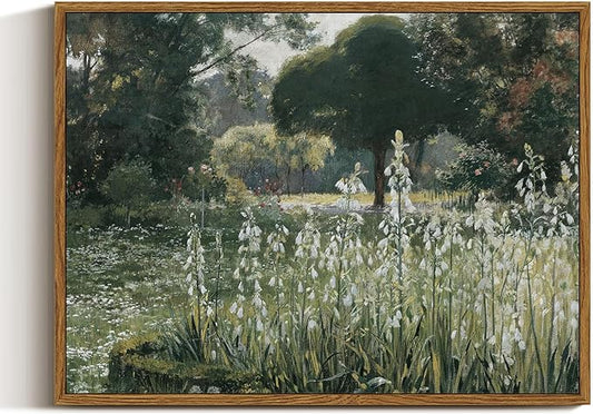 InSimSea Framed Canvas Wall Art Vintage Decor, Landscape Wall Art, Summer Hyacinths Vintage Paintings Prints, Flower Pictures for Bathroom Decor, Wild Field Landscape Decorations, 12"x16"