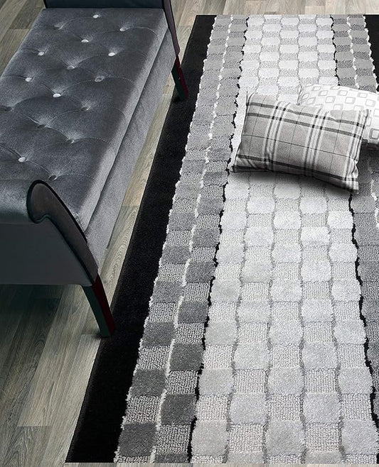 Custom Size Hallway Carpet Runner Rug, Slip Resistant, 31 Inch Wide X Your Choice of Length, Checkered Black, 31 Inch X 29 feet