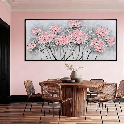SOUGUAN Flower Wall Art Pink Wood Wall Decor Botanical Oil Painting 32"x70" Large Artwork for Bedroom Canvas Paintings for Office