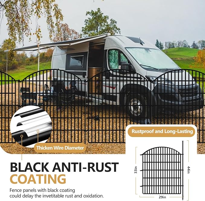 5 Panels Decorative Garden Fence 33in (H) x 12ft (L), Rustproof Metal No Dig Fencing Animal Barrier Border for Dog Rabbit, Flower Edging for Yard & Patio Outdoor Landscape