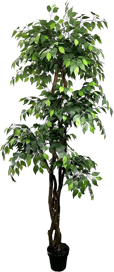 Cypress & Alabaster Handmade 6.5ft 3-Tier Ficus Artificial Tree with Ethically Sourced Real Wood Trunks, Hypoallergenic, 6.5-Foot, Green