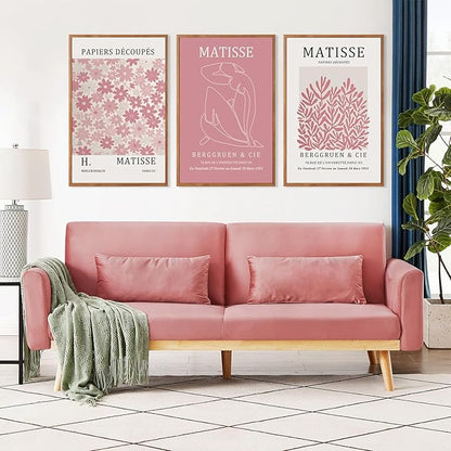 HLNIUC Matisse Pink Framed Wall Art Set,Neutral Pink Flower Canvas Wall Decor Set of 3(24”x36’) Modern Aesthetic Pictures Painting,Abstract Floral Market Art Print for Living Room Bedroom Office