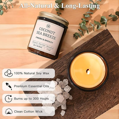 6-Pack Scented Soy Candle Set – Lavender Vanilla, Eucalyptus, Sandalwood, Jasmine & White Tea, Coconut, Sage | Natural Long Lasting Aromatherapy Candles for Home, Relaxation & Birthday Gifts