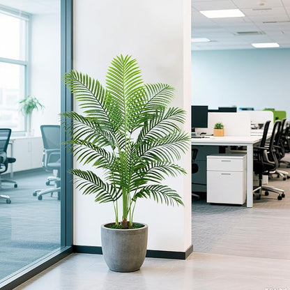 2 Pack Artificial Palm Tree 4FT Artificial Plants Indoor Tropical Fake Palm Tree Areca Floor Plant in Black Pot with 13 Trunks & Real Bark Design, Faux Palm Plant for Outdoor Patio Home Office Decor