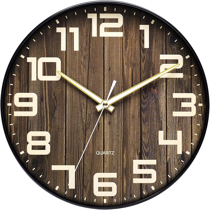 NUOVO 14Inch Wall Clock Dark Brown Number Quartz Large Decorative Silent Wall Clock Countryside Decorative Quiet Clock for Kitchen Home Office
