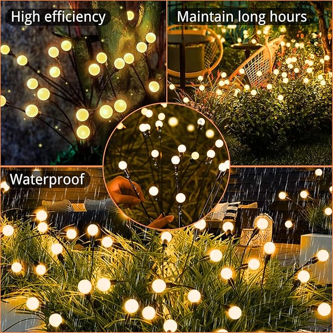 OZS 8 Pack Total 64 LED Solar Garden Lights Fairy Outdoor - Solar Firefly Lights Outdoor, Sway by Wind, Waterproof for Garden Patio Pathway Fairy Decoration (Warm White)