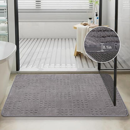 Bath Mats 30x20 Non-Slip Absorbent Bathroom Rug, Quick Dry Machine Washable Shower Tub Mat with Rubber Backing, Soft Floor Carpet for Bathroom Decor Waffle Grey