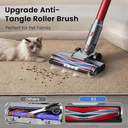 S3 Cordless Vacuum Cleaner, 45kPa Powerful Vacuum Cleaners for Home, 55-Min Runtime Rechargeable Stick Vacuum, Self-Standing, for Pet Hair Carpet Hard Floor, LED Display