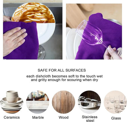 kimteny 13x28 Inches Kitchen Cloth Dish Towels, 400 GSM Premium Dishcloths, Super Absorbent Coral Velvet Microfiber Cleaning Cloths, Fast Drying Rags for Washing Dishes (8 Pack, Purple)